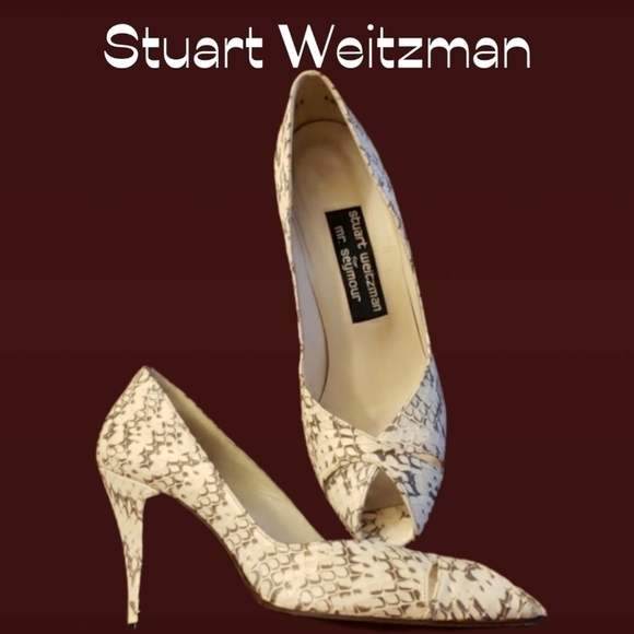 STUART Weitzman Snakeskin Peep Toe Heels 7.5 EUC - Picture 1 of 9